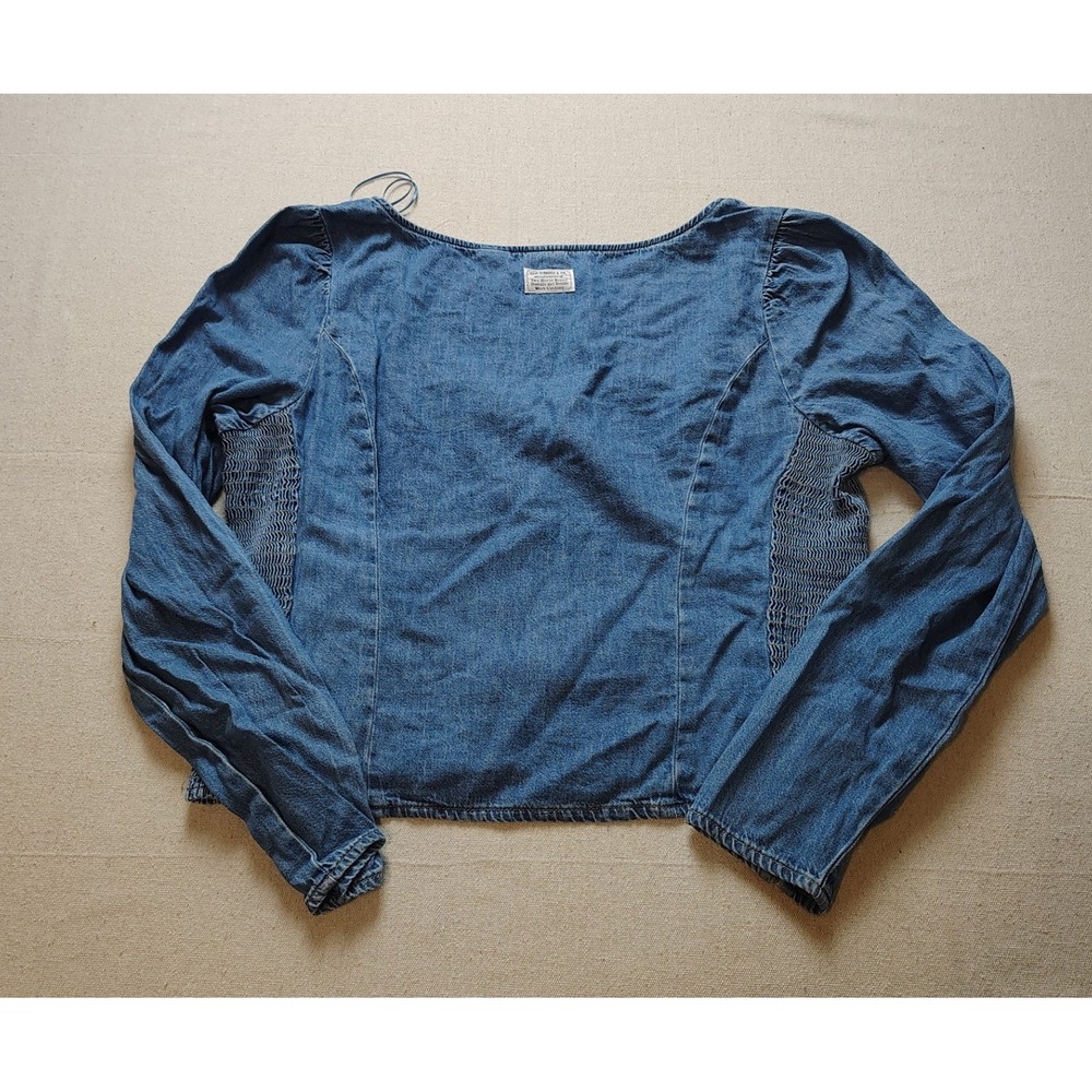 Levis Womens XXL Denim Square Neck Smocked Side Long Sleeve Blouse Blue Top XX - Picture 7 of 10